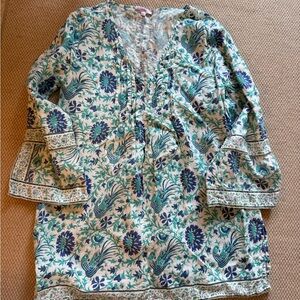 Calypso St. Barth Blue and Green Floral Tunic
